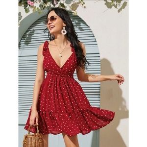 NWOT Red & White Heart Pattern Tie Dress